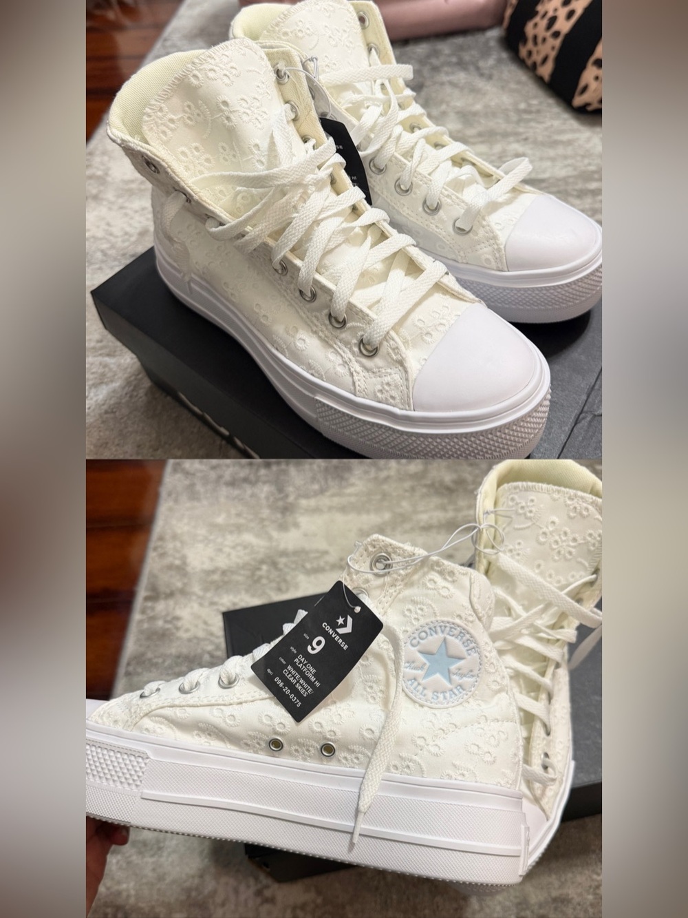 Converse High Top Sneakers in Off-White Eyelet